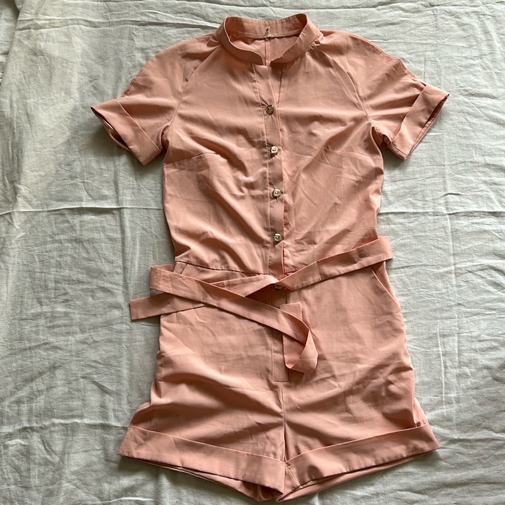 Peachy pink shorts romper